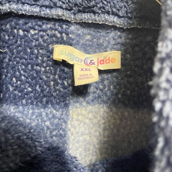 Sugar & Jade Sherpa Fleece Plaid Jacket XXL Blue Button Front Shacket - Picture 2 of 3